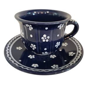 Gmundner Keramik Austria Dirndl Blau Cup and Saucer Blue White Floral